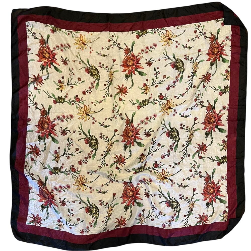 Chan Luu Floral Printed Silk Scarf Square Neck Tie Hair Wrap Classic Old Money